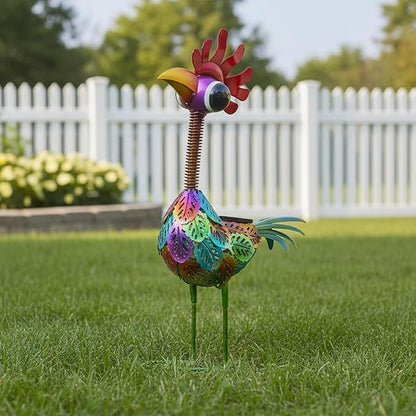 Outdoor Wacky Metal Rooster Garden Statue, Solar Wacky Rooster Yard Decor,Garden Decor for Outside,Solar Metal Chicken Statue for Patio,Porch,Yard,Lawn Ornament, Garden Chicken Gift