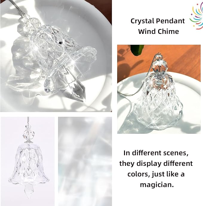 Crystal Bell Suncatcher, Iridescent Rainbow Glass, Hanging Window Decoration (Clear, 4"(10cm))