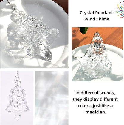 Crystal Bell Suncatcher, Iridescent Rainbow Glass, Hanging Window Decoration (Clear, 4"(10cm))