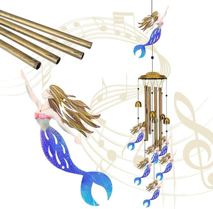 Mermaid Wind Chimes for Outside（Blue） - Wind Chime Gifts, Garden Metal Memorial Windchimes for Mom, Grandma, Yard, Porch, Garden Decor or Birthday Mother's Day Christmas Memorial Gift