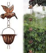 Rain Chains for Gutters, 7.87Ft Hummingbird and Cup Rain Chains for Gutters, Adjustable Rain Chimes for Outside Replacement Downspout for Gutters Eaves Drainage, Copper