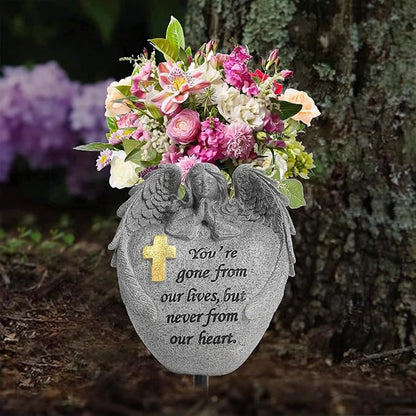 Angel and Cross Cemetery Grave Memorial Vases，Cemetery Flowers for Grave,Grave Decorations for Cemetery，Set of 2 Cemetery vases with Spikes,Memorial Gifts for Loss of Loved (2gary)