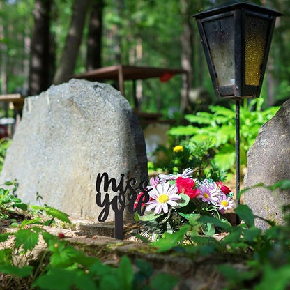 Fumete Cemetery Decorations for Grave, Miss You Memorial Grave Markers, Metal Memorial Stake Headstones Cemetery Plaque Garden Yard Outdoor Decoration for Mom Dad Friend(9.84 x 5.91 Inch)