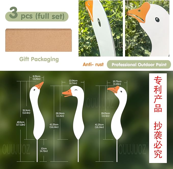Metal Outdoor Goose Statue - Garden & Yard Decor, 17" Lawn Goose Figurine with Vibrant Rust-Resistant Finish, Weatherproof Metal Goose Decor for Patio, Entryway or Garden Gifts for Women
