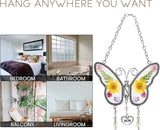 Butterfly Suncatcher Wind Chime with Embossed Colorful Flower Wings, for Mom Butterfly Glass Wind Chime with Hook and Metal Heart Hang Tag, Birthday Gift for Mom's Grandmother (Yellow Mom)
