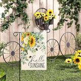 Baccessor Hello Sunshine Spring Garden Flag Sunflower Bee Eucalyptus Leaves Yard Flag 12.5 X 18 Inch Double Sided Burlap Small Spring Summer Flag for Outside Decor