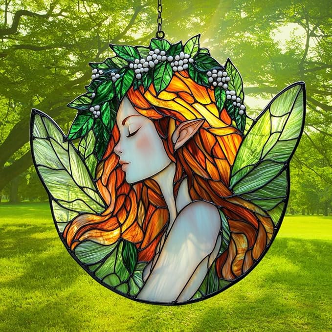 Healing Fairy Acrylic Suncatcher Stained Glass Effect Window Car Hanging Christmas Ornament Indoor Outdoor Decor Garden Sun Catcher Panel for Fairy Lover for Women Mom Grandma