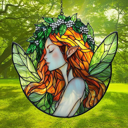 Healing Fairy Acrylic Suncatcher Stained Glass Effect Window Car Hanging Christmas Ornament Indoor Outdoor Decor Garden Sun Catcher Panel for Fairy Lover for Women Mom Grandma