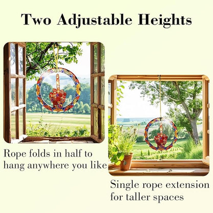 Middle Finger Suncatcher Color Stained Glass Window Hanging, Handmade Acrylic Funny Light Sun Catcher Indoor Outdoor Wall Hanger Ornament, Hand-Painted Glass Panel Decor for Home Office (E)