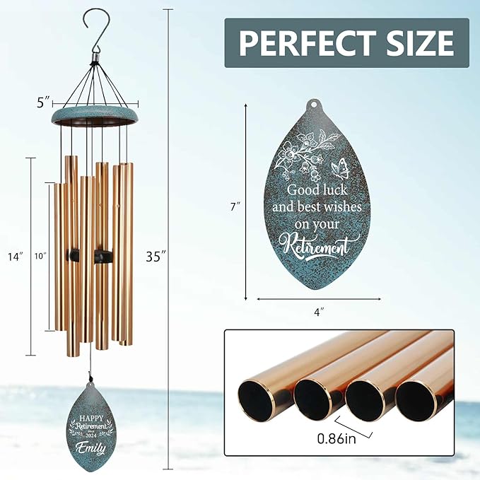 ASTARIN Personalized Happy Retirement Gift, Custom Name Retirement Wind Chimes for Women Men, 35" Large Deep Tone Wind Chime Retire Gifts for Co-Workers Boss Friends Parents(Produced in USA)