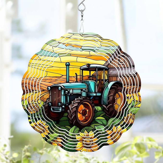 Tractor Wind Spinner, Tractor Stained Glass Wind Spinner, Wind Sculpture Tractor Wind Spinners for Garden Patio Yard Decor