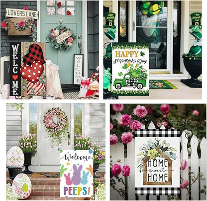 Garden Flag Set of 12 Double Sided Double Stitched 12x18 Inch, Seasonal & Holiday Yard Flags for Outside, All Seasons, 7 Major Holidays, Home Sweet Home Decor for Patio Lawn
