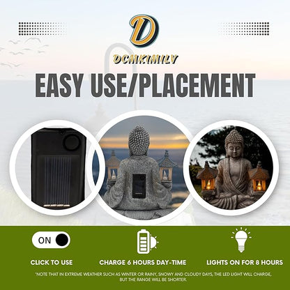Buddha Outdoor Solar Figurine Decor Light, Meditation Small Elegant Garden Statues, Gifts for Mom, Halloween Décor Waterproof Patio Balcony Yard Lawn Ornament 8.66”