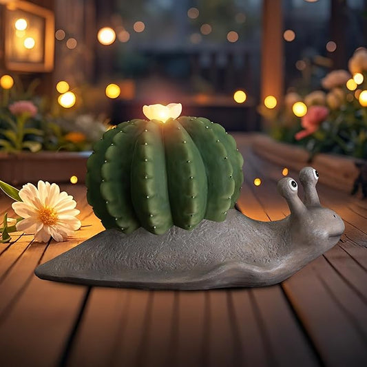 Etlemonde Solar Cactus Snail Statue Garden Decor Light - Outdoor Decorative LED Flower, Suitable for Patio, Lawnand Garden Decorations, Gifts for Mom