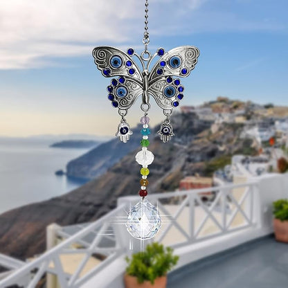 Window Hanging Suncatcher with Crystal,Blue Butterfly Garden Hanging Rainbow Maker Ornament (Butterfly)