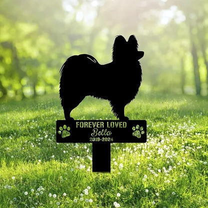 Custom Papillion Dog Metal Memorial Garden Stake Personalized Pet Grave Marker Name Sign Remembrance Stake Decor Sympathy Dog Loss,Outdoor Statues for Yard Garden Lawn Patio Pathway Grave Ornament.