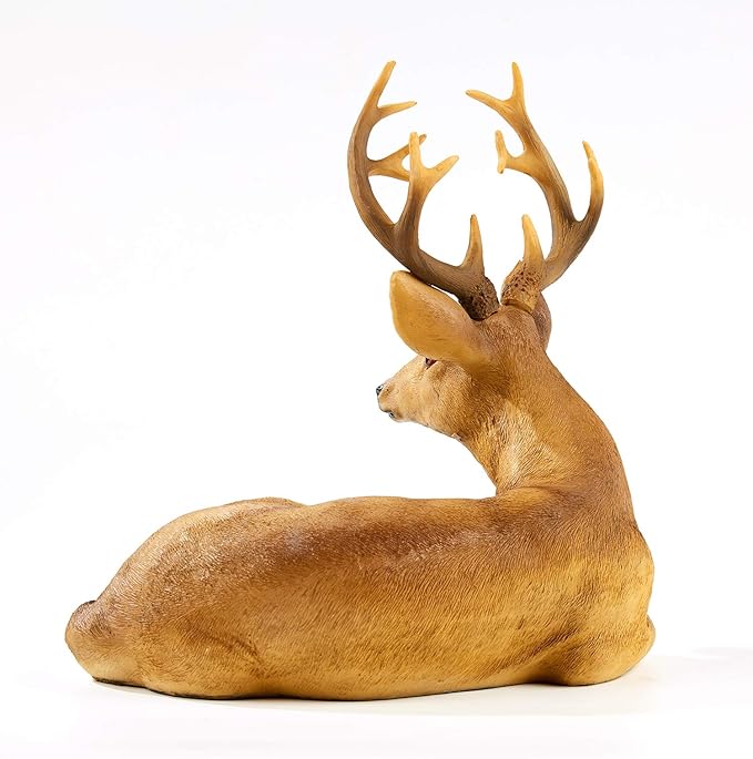 Resin Buck Male Deer Statue-Animal Figurines Garden Sculpture Accessories for Indoor Outdoor Decoration Rustic Lodge or Art Gifts for Father Birthday Anniversary Yard Lawn Decor