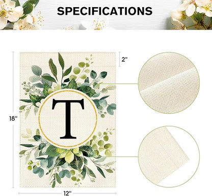 AVOIN colorlife Monogram Letter T Floral Garden Flag 12x18 Inch Double Sided Outside, Family Last Name Initial Yard Outdoor Decoration