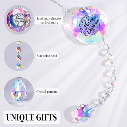 Merry Christmas Crystal Suncatcher Ornament Gifts for Women Mom Wife Girlfriend Friends Colleagues Teachers, Sparkling Hanging Christmas Decoration, Perfect for Home Garden Office Room Decor