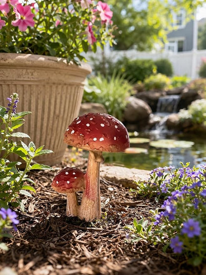 Miniature Resin Mushroom Decor for Fairy Garden – 6 PCS Colorful Mushroom Figurines, Yard Art Ornaments for Outdoor Garden, Bonsai & Terrarium Decorations (Mother & Child Mushroom)