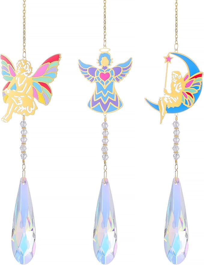 Crystal Sun Catcher Angel Rainbow Maker Hanging Suncatchers Window Decor Christmas Ornaments for Tree Gift for Mom Women Set of 3