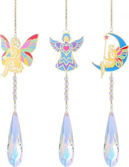 Crystal Sun Catcher Angel Rainbow Maker Hanging Suncatchers Window Decor Christmas Ornaments for Tree Gift for Mom Women Set of 3