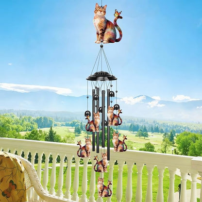 YHmall Cat Gifts for Women, 35 in Wind Chimes for Outside Mothers Day Gardening Gifts for Mom Colorful Metal Memorial Wind Chime Cat Decor for Home Yard Patio Garden Outdoor