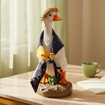 12" Real Farm Porch Goose Statue, Resin Yard Duck, Whimsical Outdoor Decor, Perfect for Garden, Patio, Backyard - Durable & Weather-Resistant, Pair with a Variety of Scarf Decorations