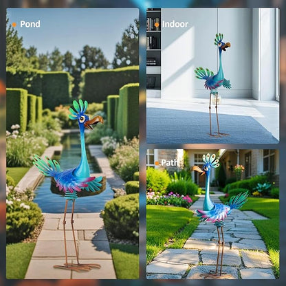 Natelf Large Peacock Statue Outdoor Metal Bird Decor Standing Metal Peacock, Garden Outdoor Sculpture for Yard Patio, Porch, Home for Women, Mom, Grandma