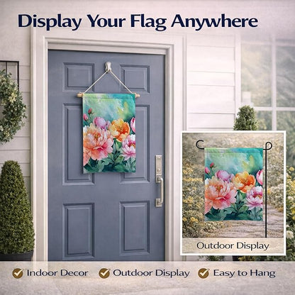Caroline's Treasures Indiana Peonies in Watercolor Garden Flag Mailbox Flag Decorative Yard Flag Banner Outside Patio Artwork Yard Flower Beds, Garden Size, Multicolor