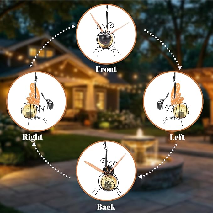 Calenzana Orange Bee Outdoor Solar Garden Light, Waterpoof Hanging Solar Light for Yard Patio Backyard Porch, Gifts for Women Mom Grandma
