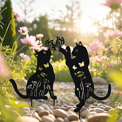 WONDER GARDEN Metal Cat Decor for Outside - 2 Pack Garden Stakes Decorative, Black Cat Silhouette Statues Lawn Ornaments Yard Art Patio Decor Women Men Mom Gifts