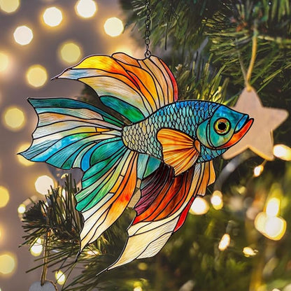 Beta Fish Acrylic Suncatcher Stained Glass Effect Window Car Hanging Christmas Ornament Indoor Outdoor Decor Garden Sun Catcher Panel for Acrylic Suncatcher Lover for Women Mom Grandma