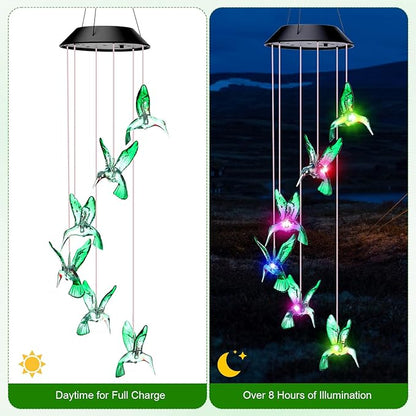 Retisee LED Solar Hanging Wind Chime, Outdoor Mobile Color Changing Light, Home Yard Garden Decoration Automatic Light Gift for Party Women Mom(Hummingbird)