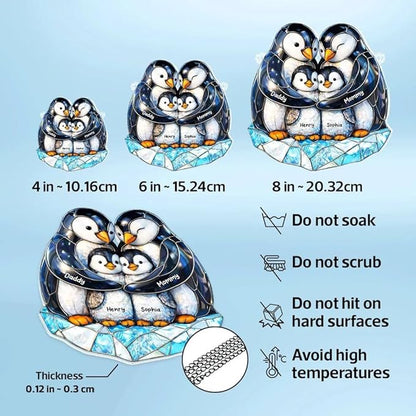 Personalized Penguin Family Acrylic Sun Catcher Ornament Gift for Grandma Mom Dad Grandpa, Custom Kids Names Window Decor, Mothers Day Birthday Gifts for Mimi Nana Papa from Grandkids