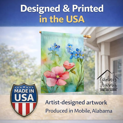 Caroline's Treasures Alaska Forget-me-nots in Watercolor House Flag Large Porch Sleeve Pole Decorative Outside Yard Banner Artwork Wall Hanging, Polyester, House Size, Multicolor