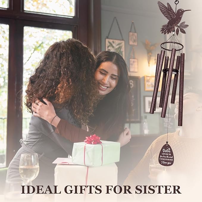 SteadStyle Sister Gift for Mother's Day, Unique Sister Birthday Gifts from Sisters Brothers, Valentine's Day Thanksgiving Christmas Large Size Sister Hummingbird Wind Chime 37 in Garden Patios Decor