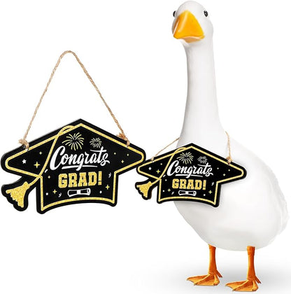 2026 Graduation Porch Goose Sign Congrats Grad Wooden Sign Graduation Cap Shaped Wooden Goose Signs Accessories Decor for Yard Porch Lawn