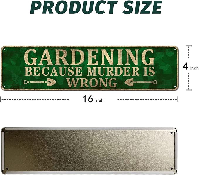Novelty Wall Décor - Gardening Because Murder is Wrong - Gardening Lover Gift, Gardening Wall Art, Wall Decoration Plaques 4" x 16"