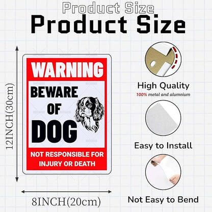 Beware of Dog Sign Cavalier King Charles Spaniel Metal Sign Warning Beware of Dog Signs for Fence Outdoor Farm Garden Gate Home Yard Decor 12x16 Inch