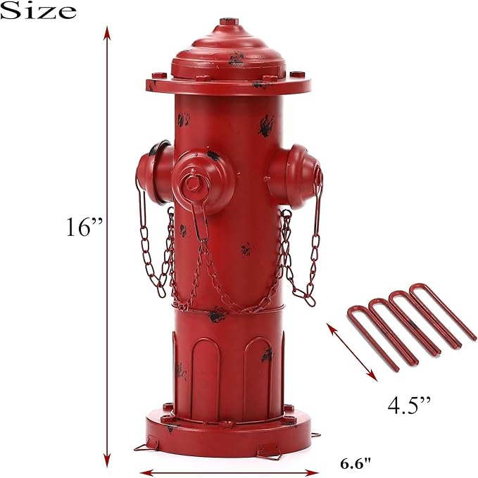 16" H Metal Fire Hydrant for Dogs to Pee On, Vintage Small Dog Fire Hydrant Pee Post for Outdoor Garden Decor