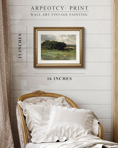 ARPEOTCY Vintage Gold Framed Wall Art, Swale Land Scenery Retro Paintings, Canvas Prints Artwork with Antique Frame, Victorian Wall Picture Decor for Room Gallery Living Room 13x16 inch