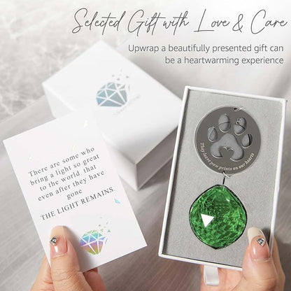 Mooncraftlogy Dog Memorial Gifts, Unique Loss of Pet Sympathy Idea, Green Crystal Ball Rainbow Suncatcher with Paw Print for Cat or Dog Remembrance and Bereavement