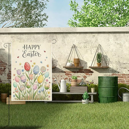 Happy Easter Flower Garden Flag Boho Easter Eggs Garden Flag Decor Spring Double Sided House Flag for Outside Yard Decorations 12×18 Inch