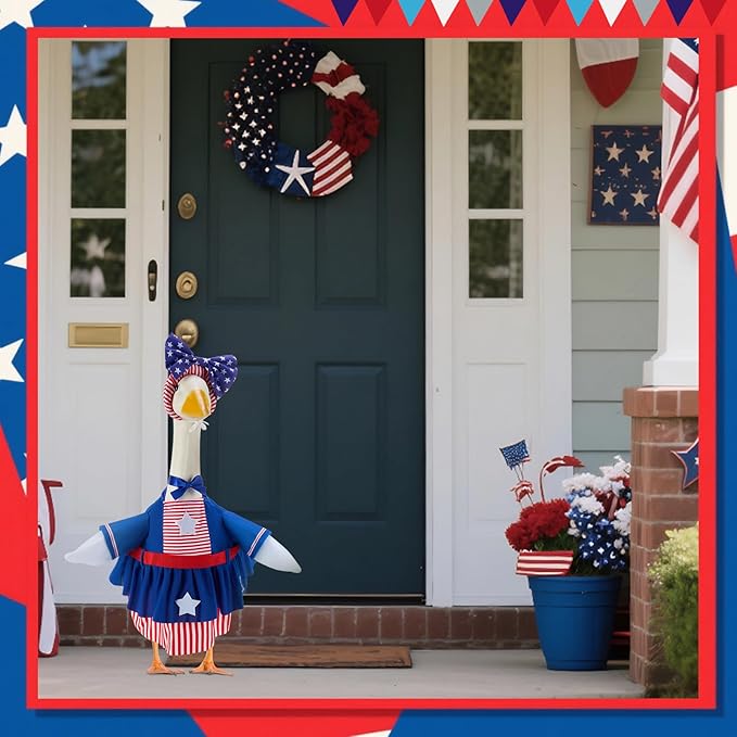 Patriotic Porch Goose Outfits for 23 Inch Lawn Statue, 4th of July Costume for Plastic/Cement Statue, Summer Sculpture Clothes for Garden Patio USA 250th Anniversary Decoration