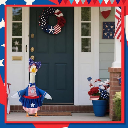 Patriotic Porch Goose Outfits for 23 Inch Lawn Statue, 4th of July Costume for Plastic/Cement Statue, Summer Sculpture Clothes for Garden Patio USA 250th Anniversary Decoration