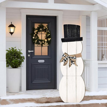 Winter Snowman Porch Sign Wooden Porch Decor Winter Christmas Nutcracker Snowman Front Door Welcome Standing Sign for Xmas Farmhouse Outdoor Yard Wall Hanging Decorations(42 Inch,Cute)