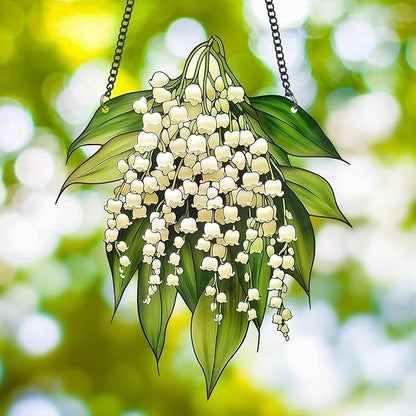 Suncatchers for Windows Hanging Lily of The Valley Stained Glass Suncatcher Flower Garden Decor Living Room Wall Decor for Grandma, 6 Inch