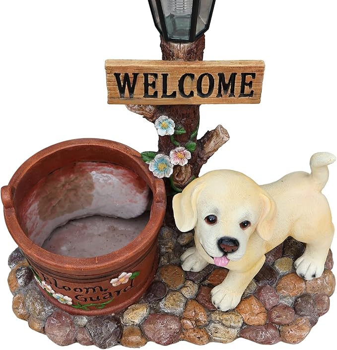 Solar Light Animal Outdoor Statue Planter with Welcome Sign, Resin Garden Sculpture Flower Pot for Patio Lawn Porch Yard Courtyard Decor, Weather-Resistant Decorative Figurine Accent (G)
