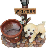 Solar Light Animal Outdoor Statue Planter with Welcome Sign, Resin Garden Sculpture Flower Pot for Patio Lawn Porch Yard Courtyard Decor, Weather-Resistant Decorative Figurine Accent (G)